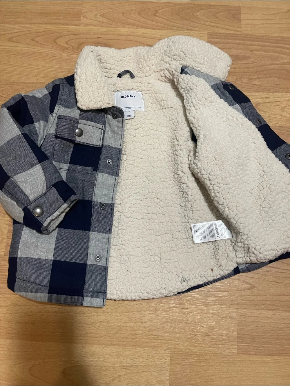 Old Navy Boys' Navy and Light Gray Plaid Sherpa-Lined Jacket